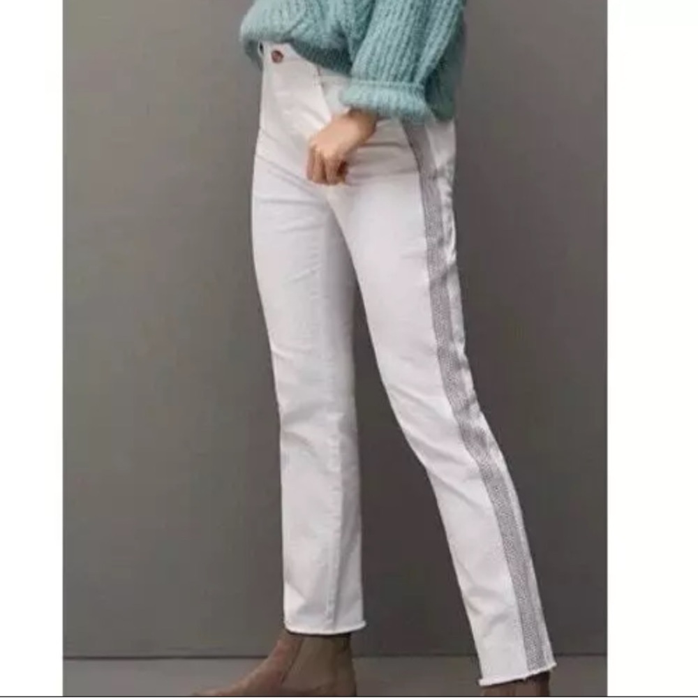 Anthropologie Pilcro & the Letterpress HighRise Slim White Embroidered J…